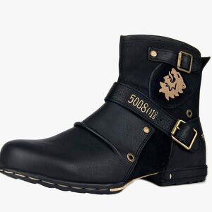 NEW OSSTONE Otto Moto Black Leather/Suede Chukka Retro Boots